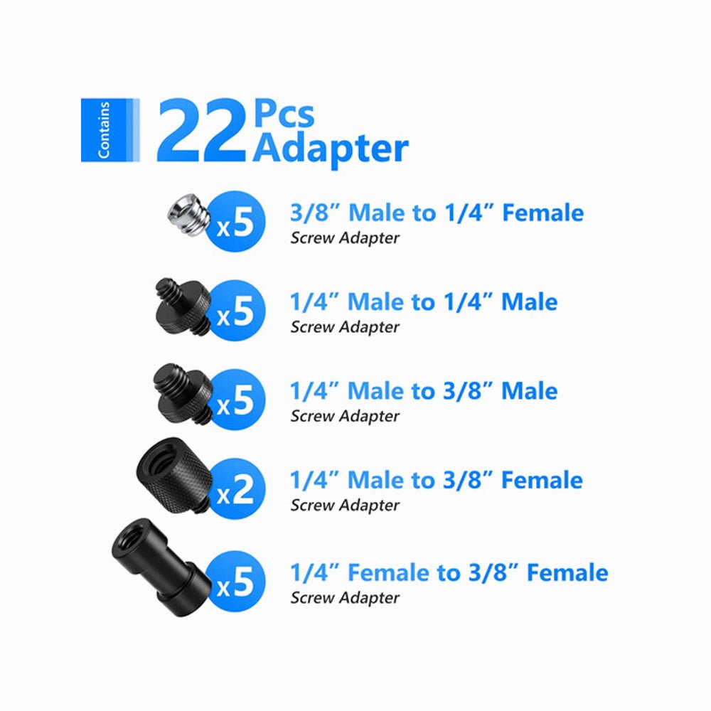 NEEWER Camera Screw Adapter, 22 Pieces 1/4inch to 1/4inch and 1/4inch to 3/8inch Tripod Mount Screw Adapter Converter Set for Camera Mount,  thumbnail 2