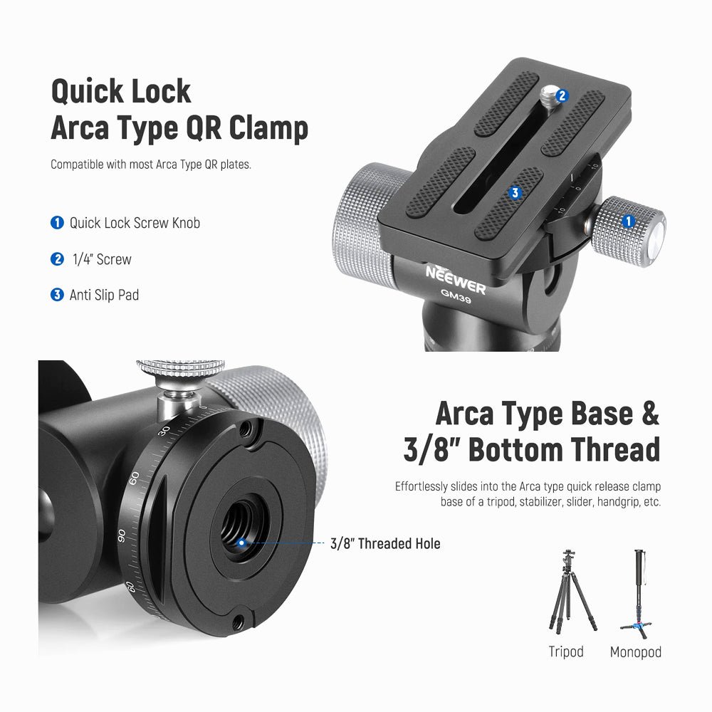 NEEWER GM39 Monopod Saddle Gimbal Tripod Tilt Head thumbnail 2