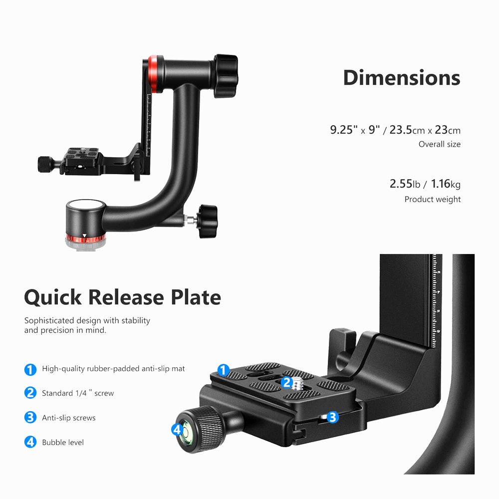 Neewer GM101 Heavy Aluminum Alloy Gimbal Tripod Head thumbnail 2