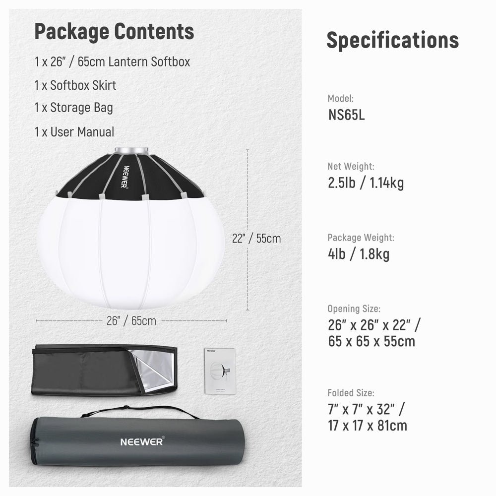 NEEWER NS65L65cm Lantern Softbox One Step Quick Release thumbnail 2