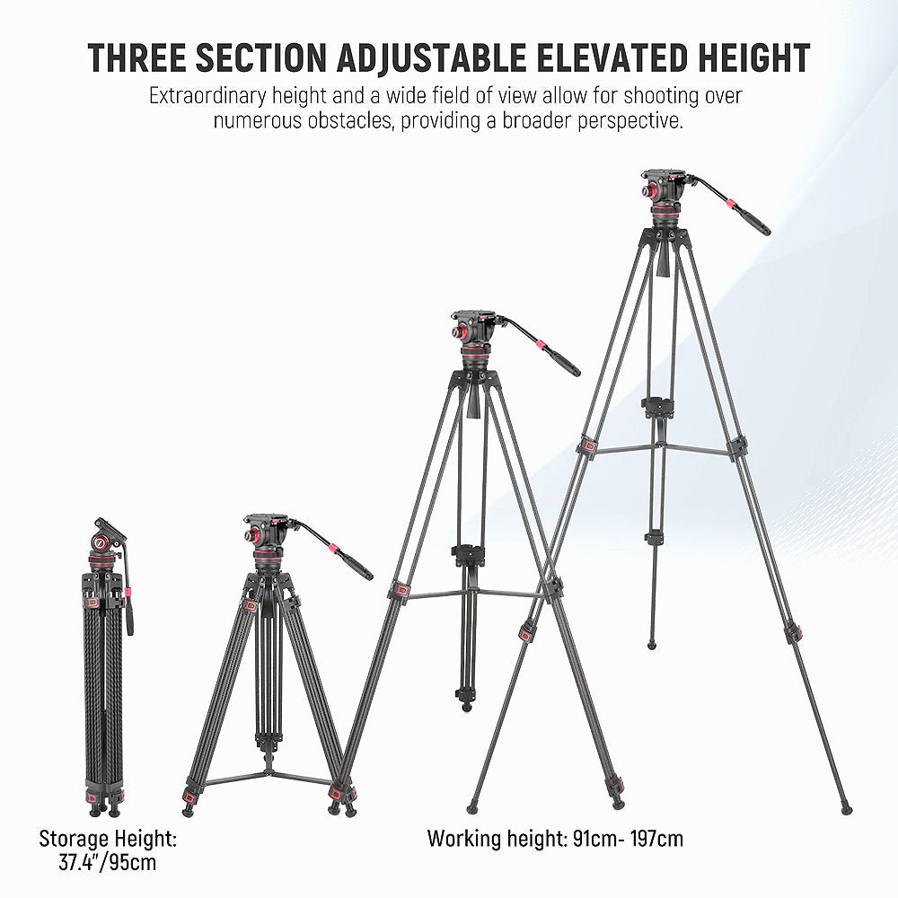 Neewer TP76 Professional Carbon Fiber Video Tripod with Adjustable Fluid Head thumbnail 2