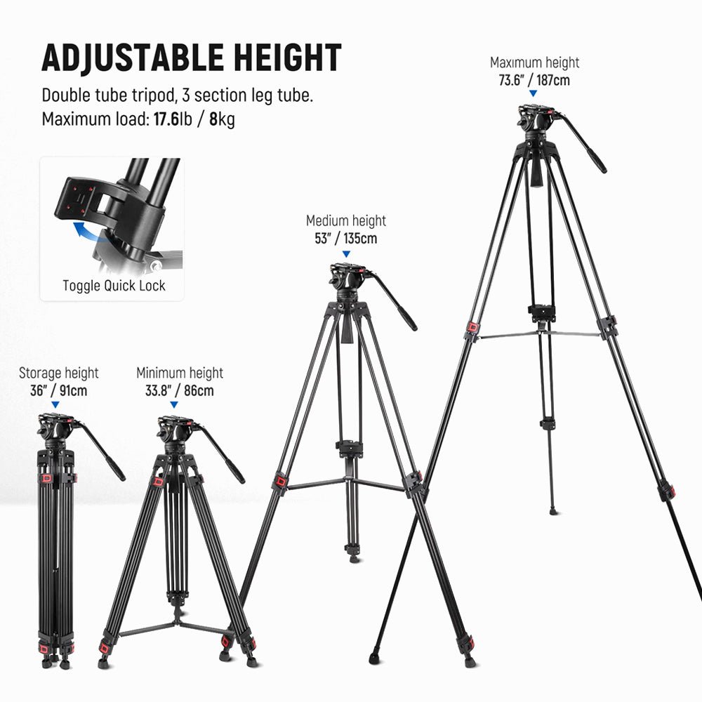 Neewer TP74 Video Aluminum Tripod with Fluid Head thumbnail 2
