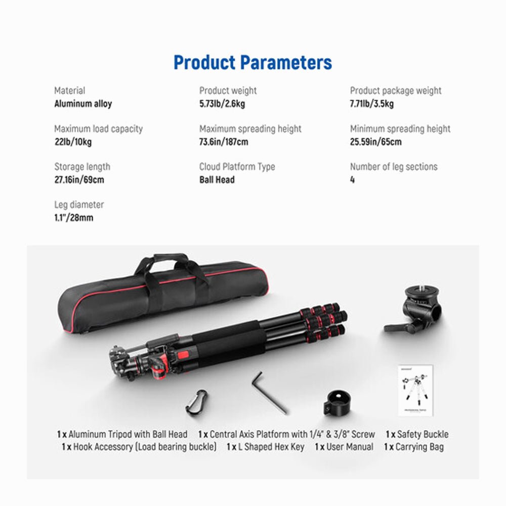 Neewer TP27 Aluminum Tripod with Multi-Angle Center Column and Ball Head thumbnail 2