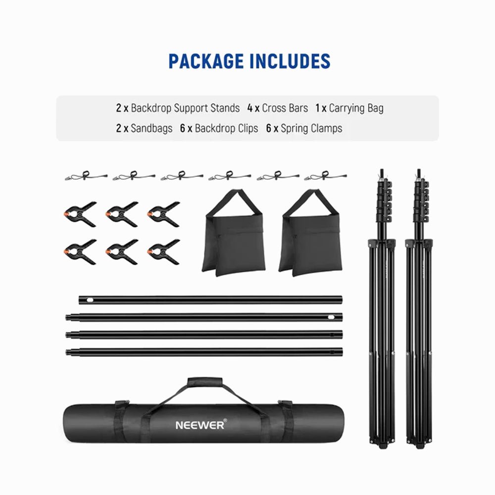 Neewer 2.6x3m Lightweight Backdrop Stand Kit with Clamps & Sandbags thumbnail 2