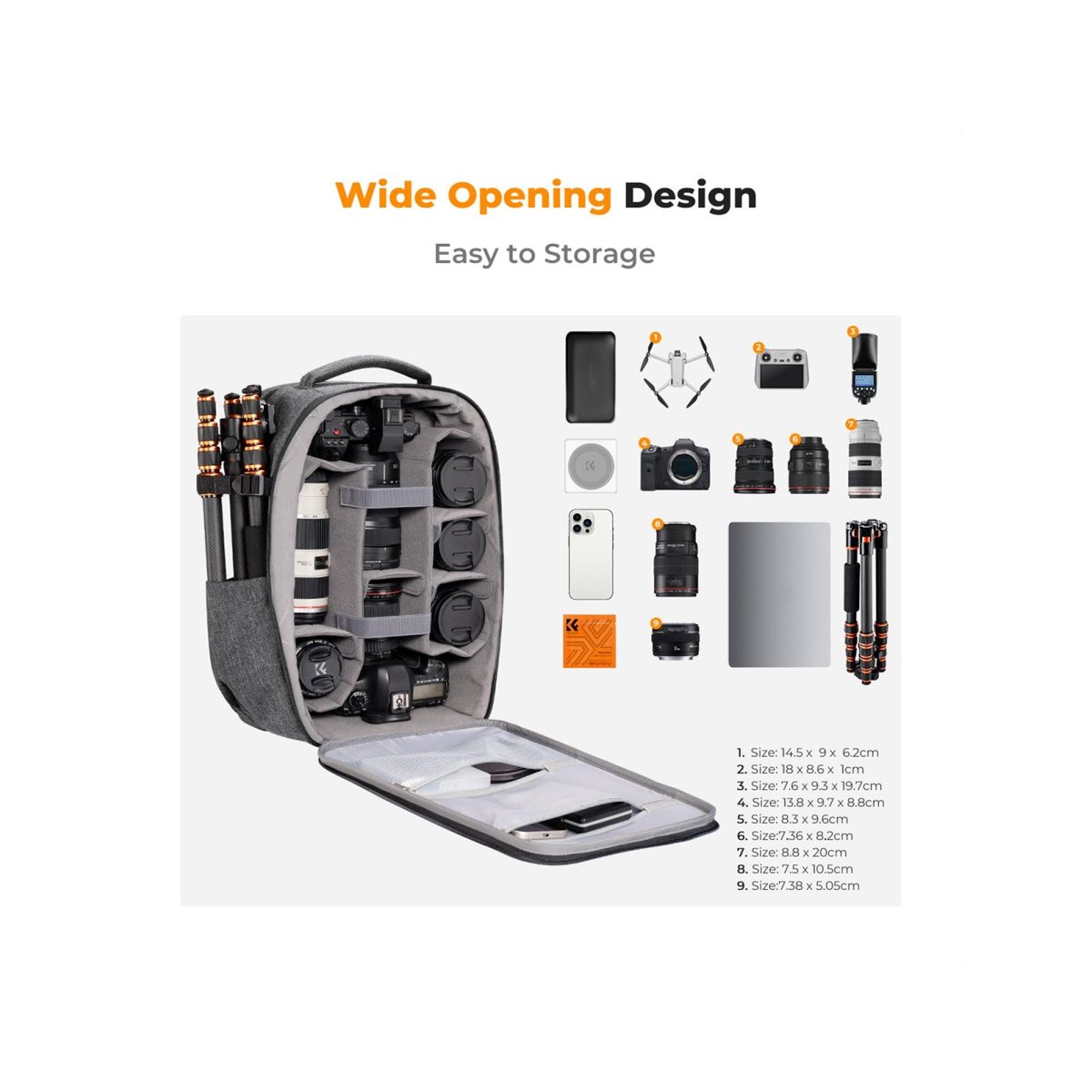 K&F Concept KF13.134V4 Grey Camera Backpack Bag 22L thumbnail 2