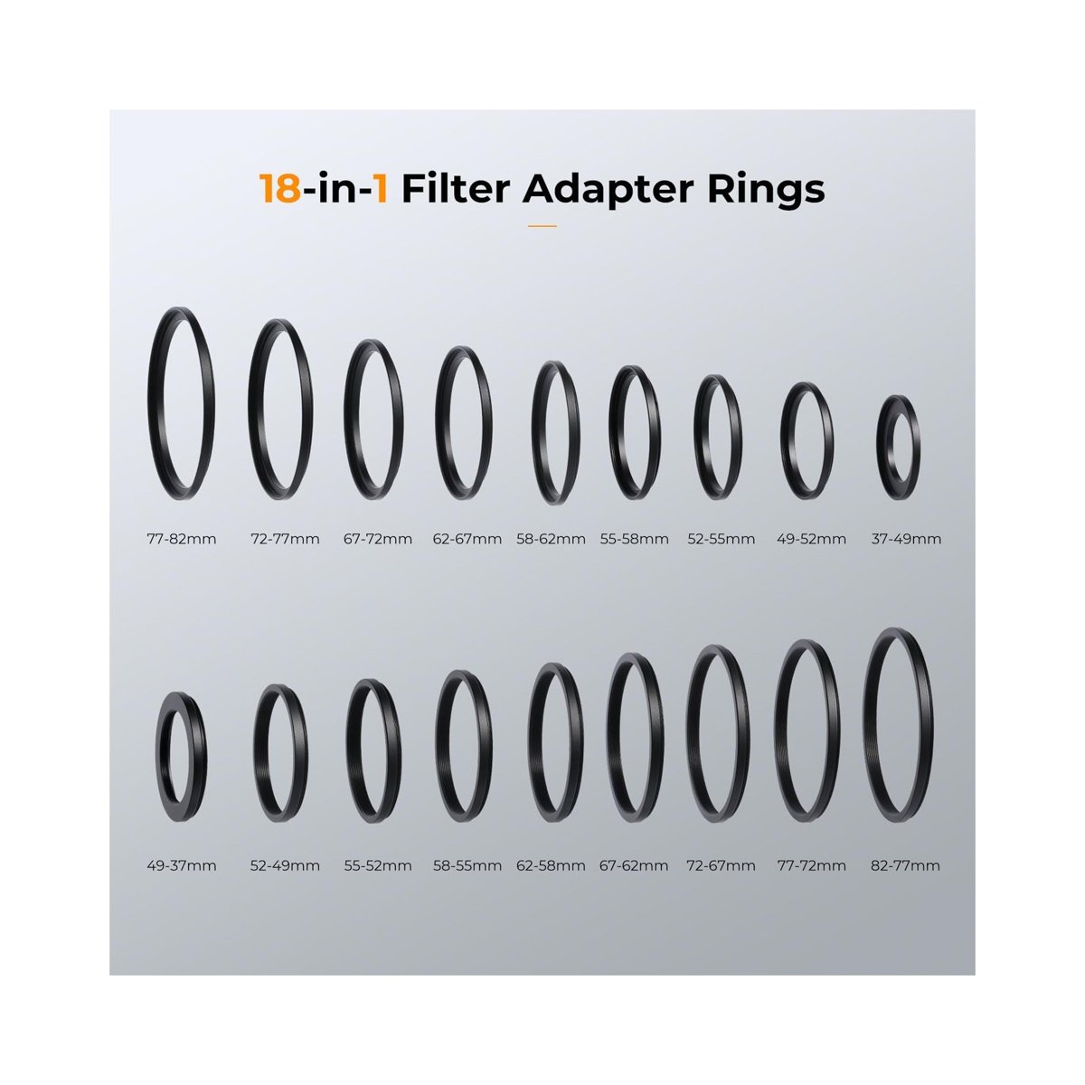 K&F Concept 18 Pieces Filter Ring Adapter Set (SKU.0629) thumbnail 2