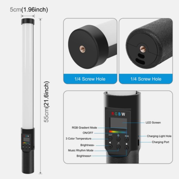 PULUZ 190 RGBLEDs Photo Handheld Stick Light with Barndoor (PU4135)
