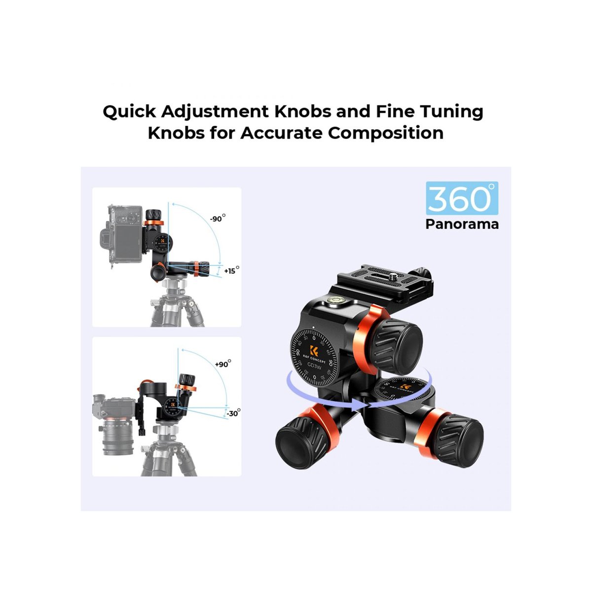 K&F Concept 3-Way Geared Tripod Head(KF31.047) thumbnail 2
