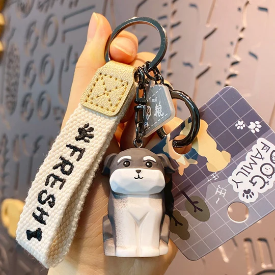 Cat Wood Carving Key Chain Black image 1