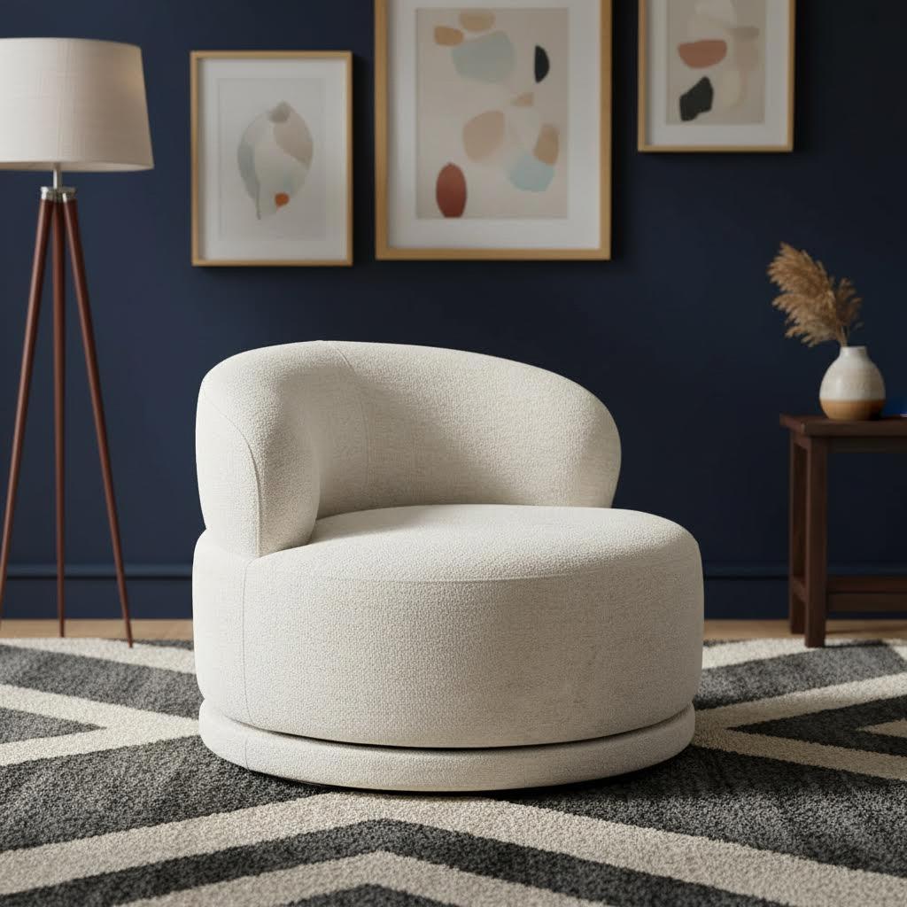 Marivic Swivel Chair, Off White thumbnail 2