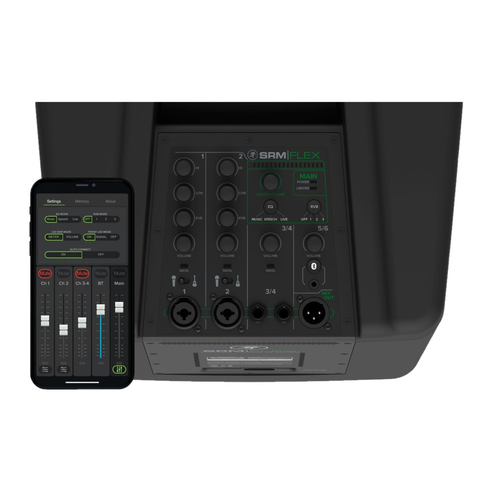 Mackie SRM-FLEX 1,300-watt Column PA System with 10" Subwoofer, 6 x 2" Line Array, 6-channel Mixer, Bluetooth Streaming, App Control, and Onboard Reverb thumbnail 3