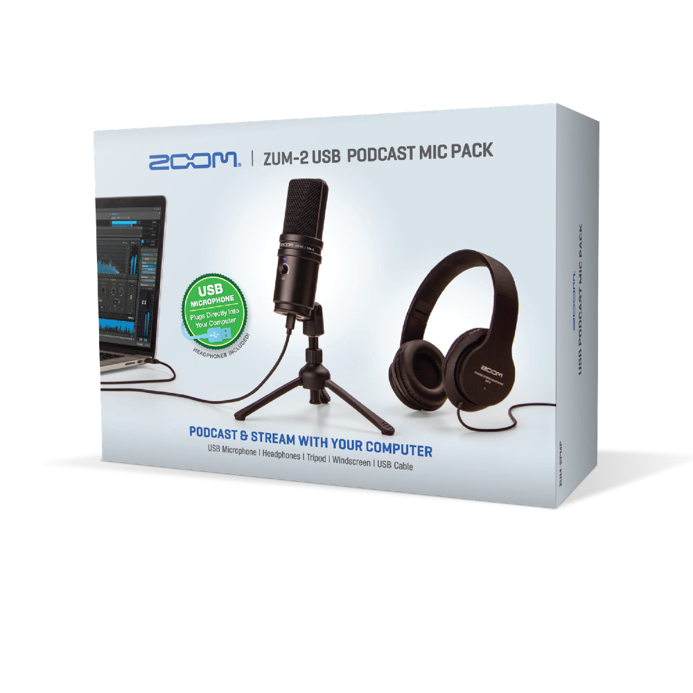 Zoom ZUM2PMP Podcast USB -C Mic Pack with ZUM-2 Mic, Headphones, Desktop Stand, Cable & Windscreen thumbnail 2