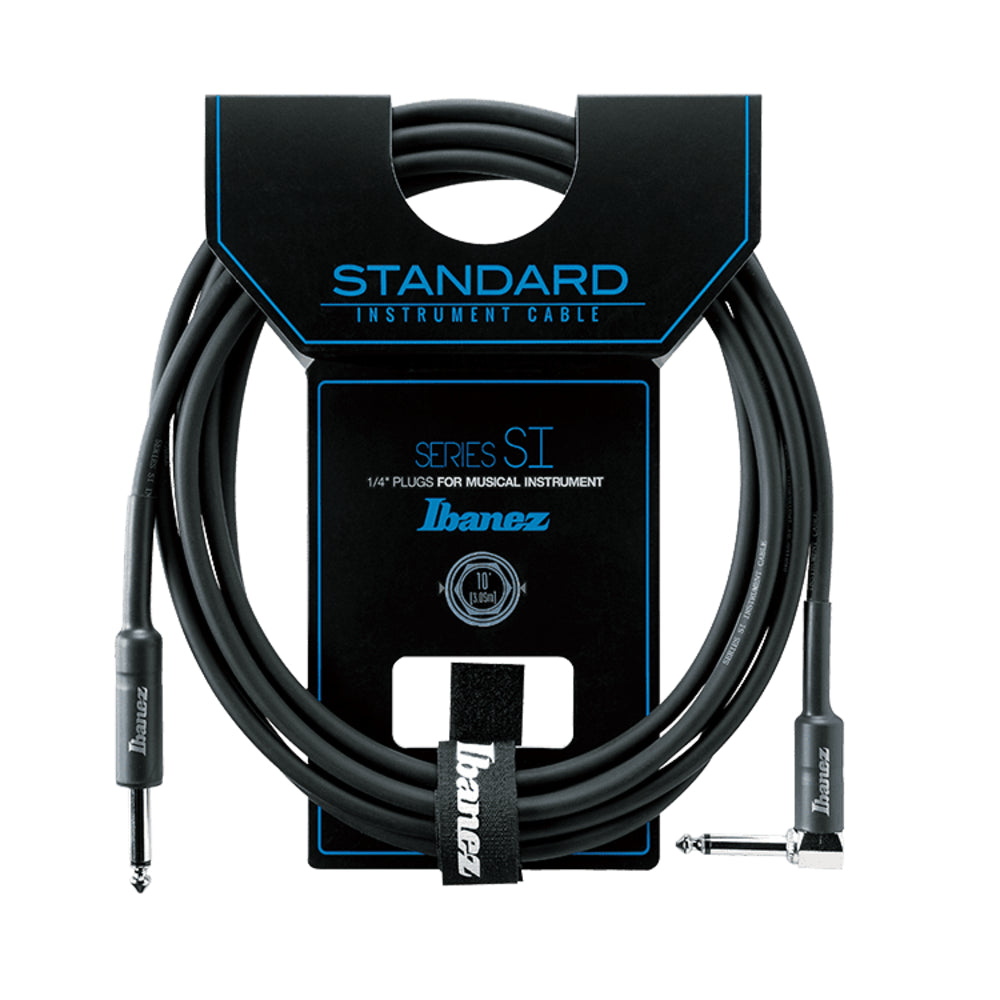 Ibanez SI10L Standard Series Guitar Instrument Cable 10 Foot Woven, Straight to angled, Black image 1