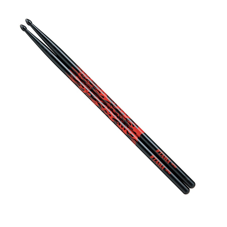 Tama 7A-F-BR Rhythmic Fire Black Red Pattern Japanese Oak 7A Wood Tip Drumstick image 1