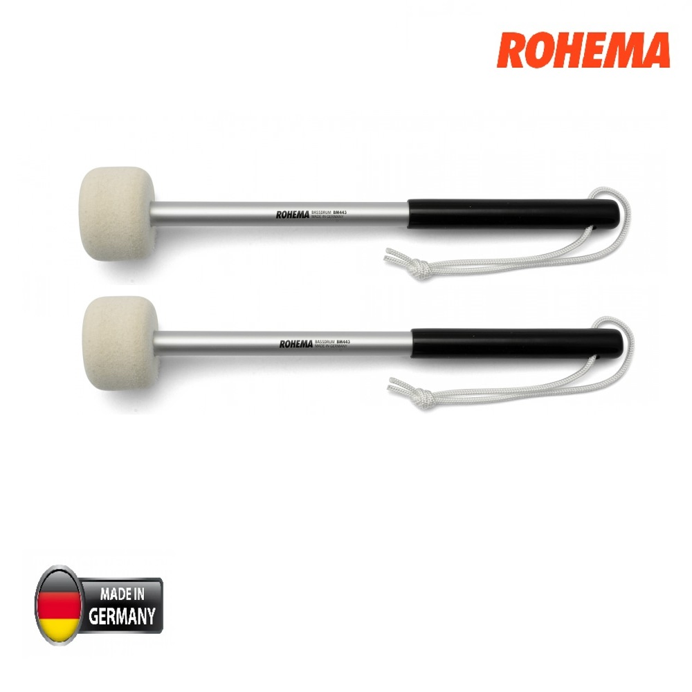 Rohema BM443 Bassdrum Mallet Pair - 60 mm Felt head , hard, aluminum shaft, plastic handle, 16 x 345mm image 1