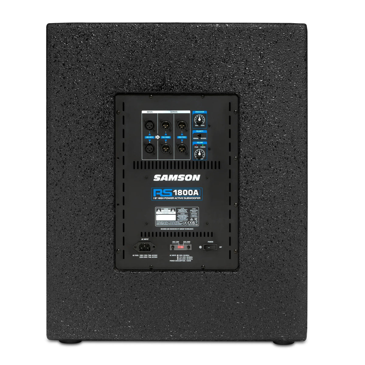 Samson RS1800A 1,000W Powered Subwoofer with 18" LF Driver, Highpass/Full-range Outputs, Variable Crossover, and Polarity Reverse thumbnail 2