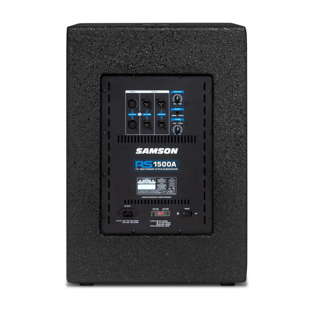 Samson RS1500A 1,000W Powered Subwoofer with 15" LF Driver, Highpass/Full-range Outputs, Variable Crossover, and Polarity Reverse thumbnail 2