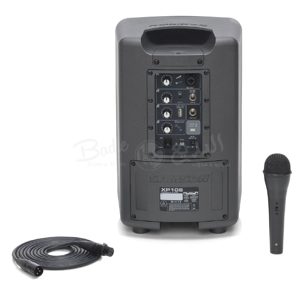 Samson Expedition XP106 100-watt All-in-one Portable PA System with 6" Woofer, 1" Tweeter, 4-channel Mixer, Bluetooth Connectivity, and Wired Microphone thumbnail 2