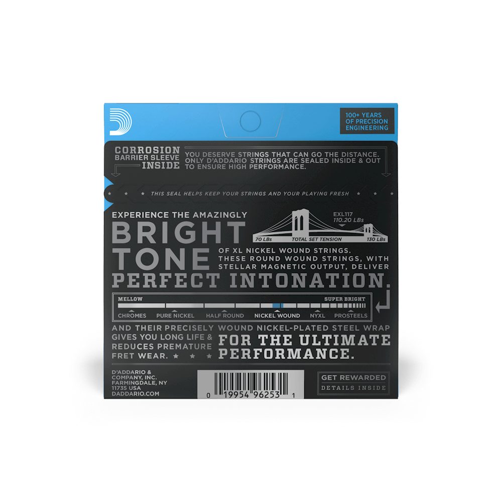 D'Addario EXL117 Nickel Wound Electric Guitar Strings - .011-.056 Medium Top/Extra Heavy Bottom / For Drop D Tuning thumbnail 2