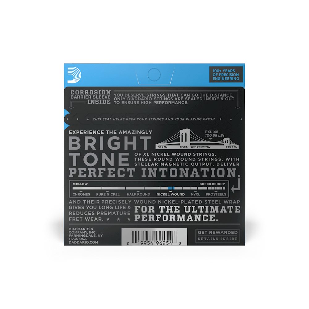 D'Addario EXL148 XL Nickel Wound Electric Guitar Strings - .012-.060 Extra Heavy / For Drop C Tuning thumbnail 2