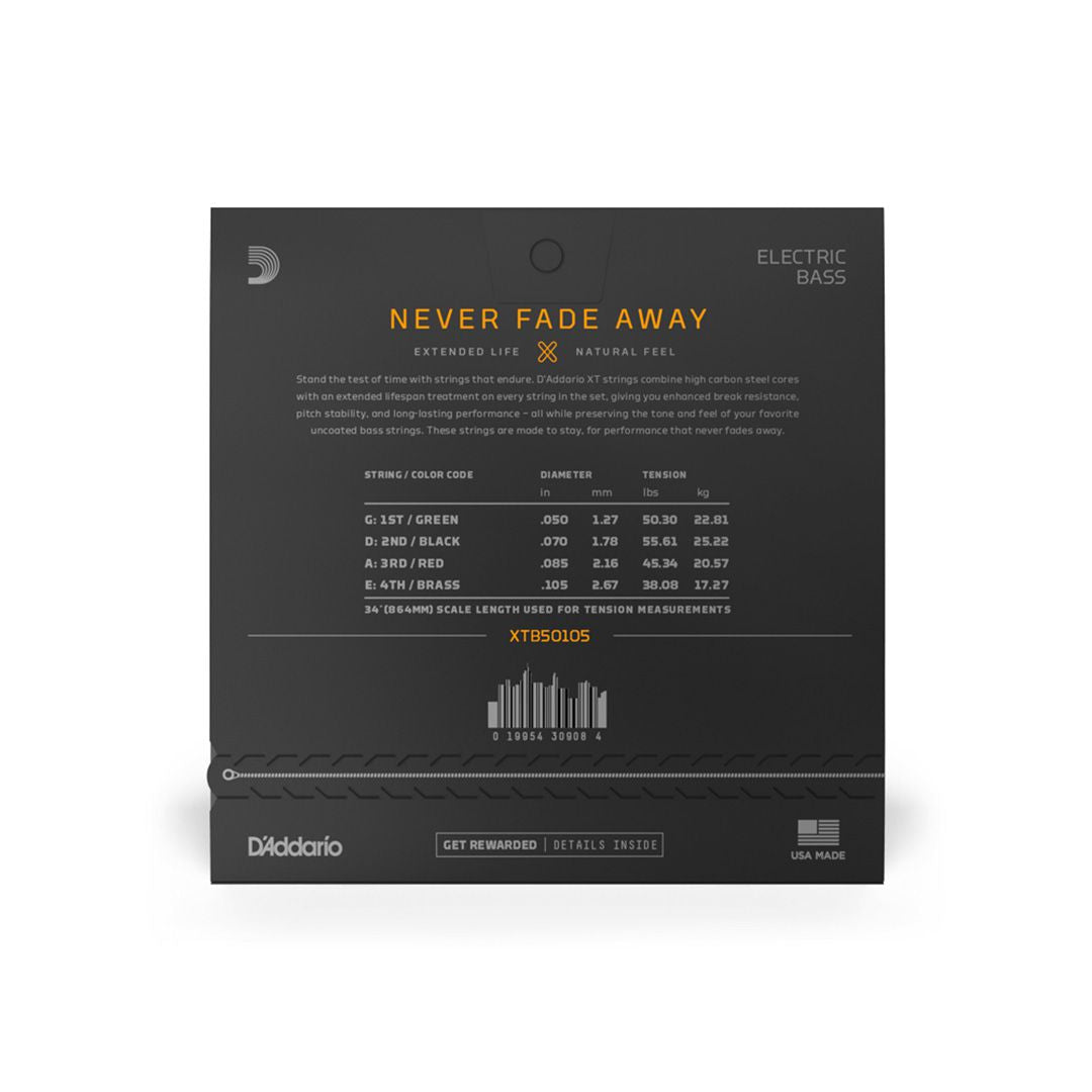D'Addario XTB50105 XT Nickel Plated Steel Bass Guitar Strings - .050-.105 Medium Long Scale 4-String thumbnail 2