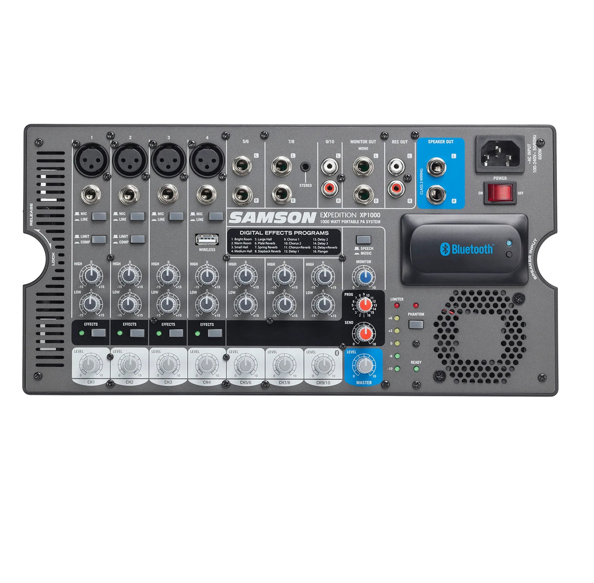 Samson Expedition XP1000 1000W Compact All-in-one PA with 10-channel Mixer, Dual 2-way Speakers, Built-in Digital Effects, and Bluetooth Connectivity thumbnail 3