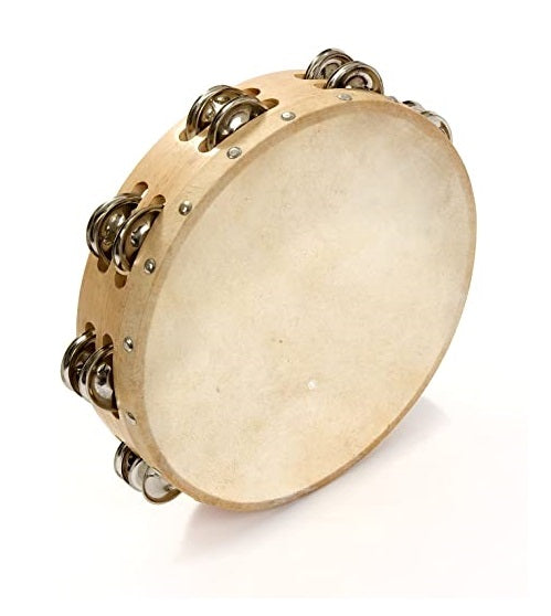 Maxtone TCC9-12 Tambourine 9 inches with 12 Pairs of Jingles with Skin Hea image 1