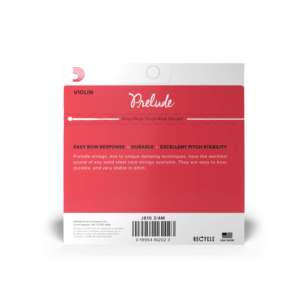 D'Addario J8103/4M PRELUDE Student VIOLIN String Set, 3/4 Scale, Medium Tension thumbnail 2