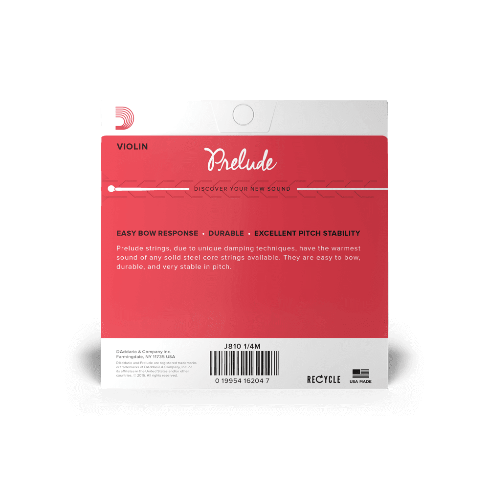 D'Addario J8101/4M PRELUDE Student VIOLIN String Set, 1/4 Scale, Medium Tension thumbnail 2